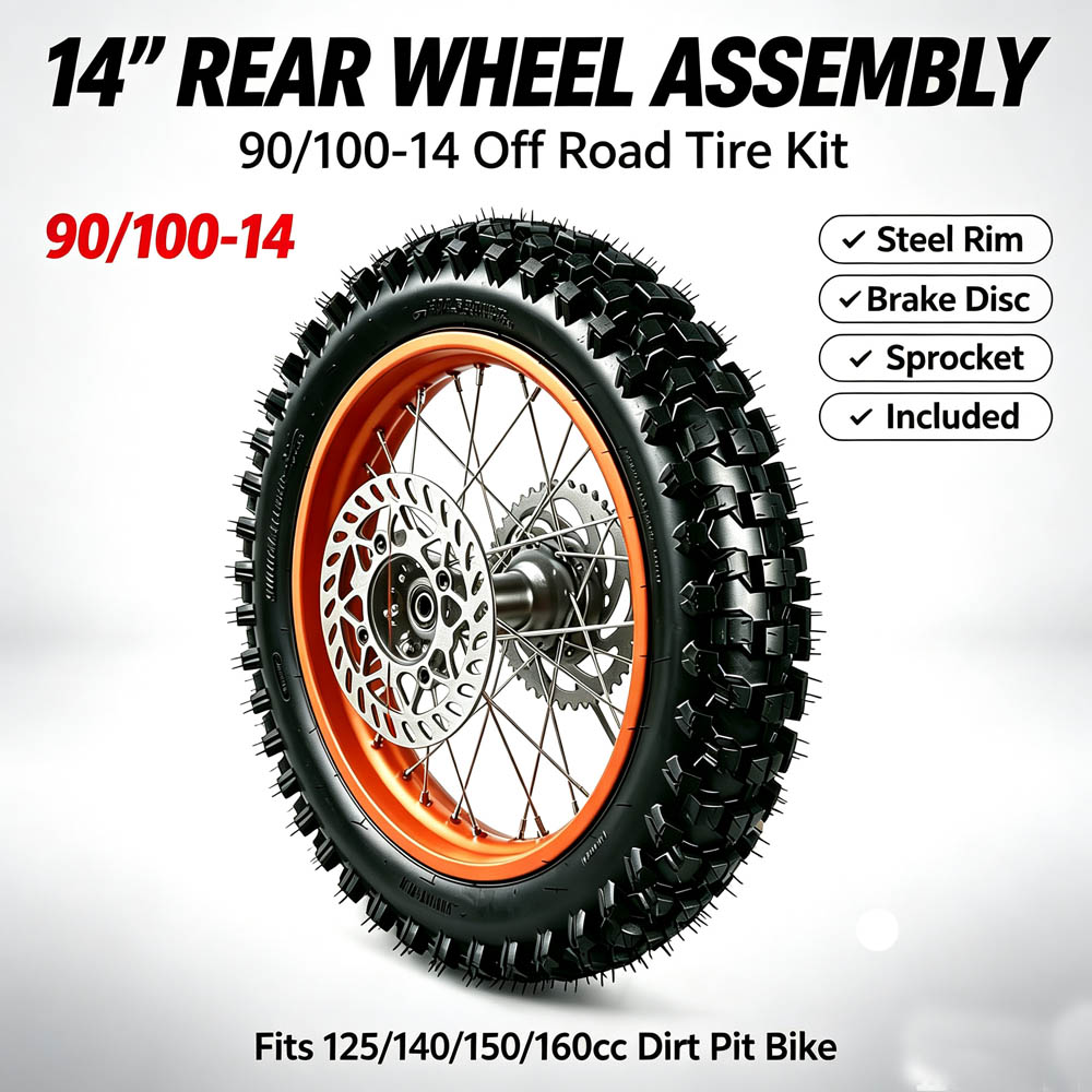 Road Bike Tire - ชุดล้อหลังขนาด 14 นิ้ว ยาง 90/100-14 สำหรับรถออฟโรด