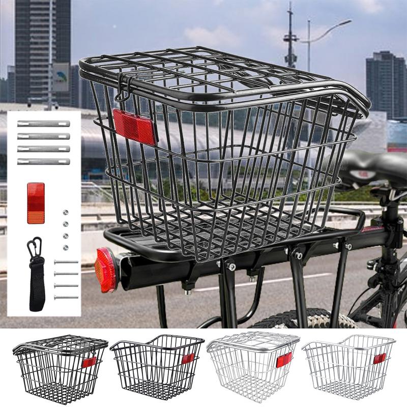 Cycling Gear Shelf - จักรยานด้านหลังตะกร้าโลหะจักรยานขี่จักรยาน Rack Cargo คอนเทนเนอร์สําหรับจักรยานเสือภูเขากระเป๋านักเรียนตะกร้าเก็บกรอบด้านหลังชั้นวาง