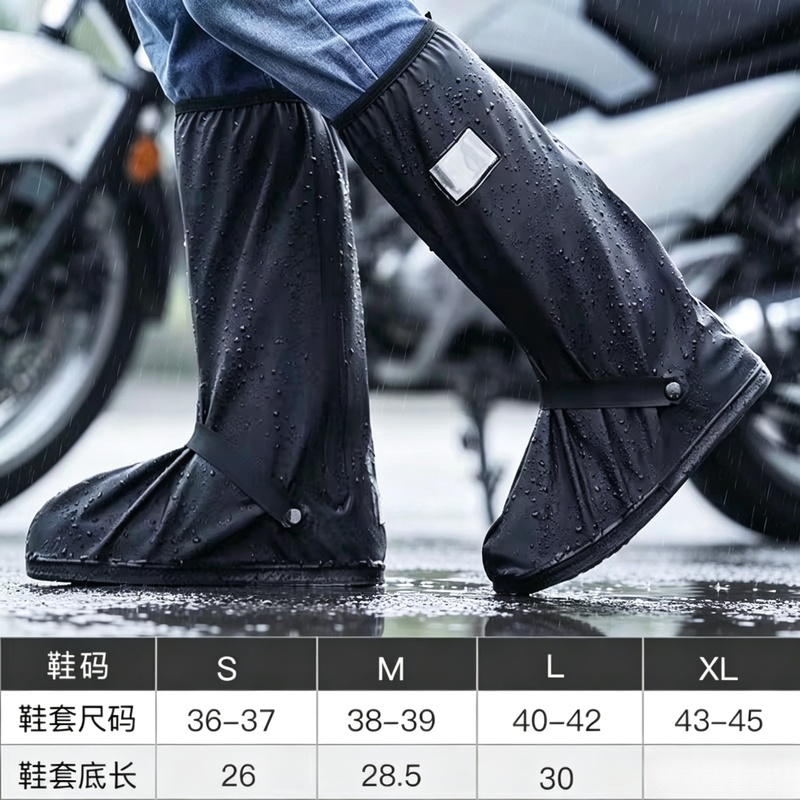 Cycling Shoe Covers - ที่คลุมรองเท้ากันฝนแบบกันน้ำสีดำพร้อมแถบสะท้อนแสง, ที่คลุมรองเท้ากันฝุ่นแบบใสสำหรับรถจักรยานยนต์สำหรับผู้ชายผู้หญิง