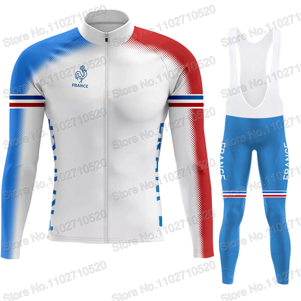 Cycling Gear Winter - ทีมชาติฝรั่งเศส 2025 ชุดขี่จักรยานJerseyแขนยาวRetroขี่จักรยานภาษาฝรั่งเศสคําเสื้อผ้าRoad Raceจักรยานเสื้อชุดMTB Maillot