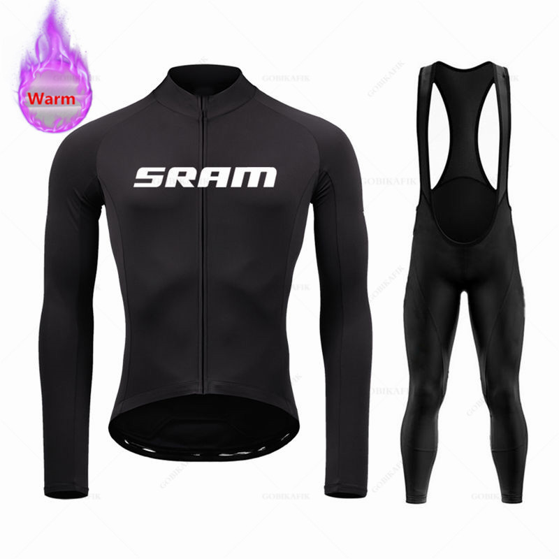 Cycling Gear Winter - SRAM ชุดทีมเสื้อเจอร์ซีย์นักปั่นขนแกะชุดแขนยาวชุดเสื้อเจอร์ซีย์ทีมเสื้อผ้าปั่นจักรยานปั่นจักรยานเสือภูเขากางเกงปั่นจักรยานชุดฤดูหนาว