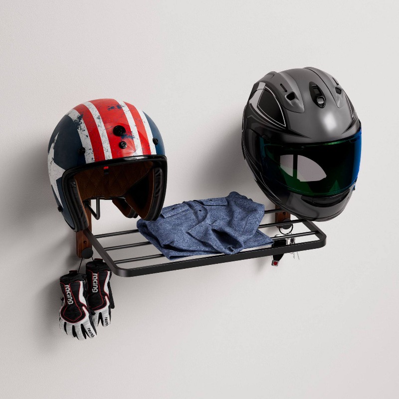 Cycling Gear Shelf - ที่แขวนหมวกกันน็อคอเนกประสงค์แบบติดผนัง ชั้นวางอุปกรณ์ปั่นจักรยาน ตะขอแขวน ที่เก็บหมวกกันน็อคมอเตอร์ไซค์