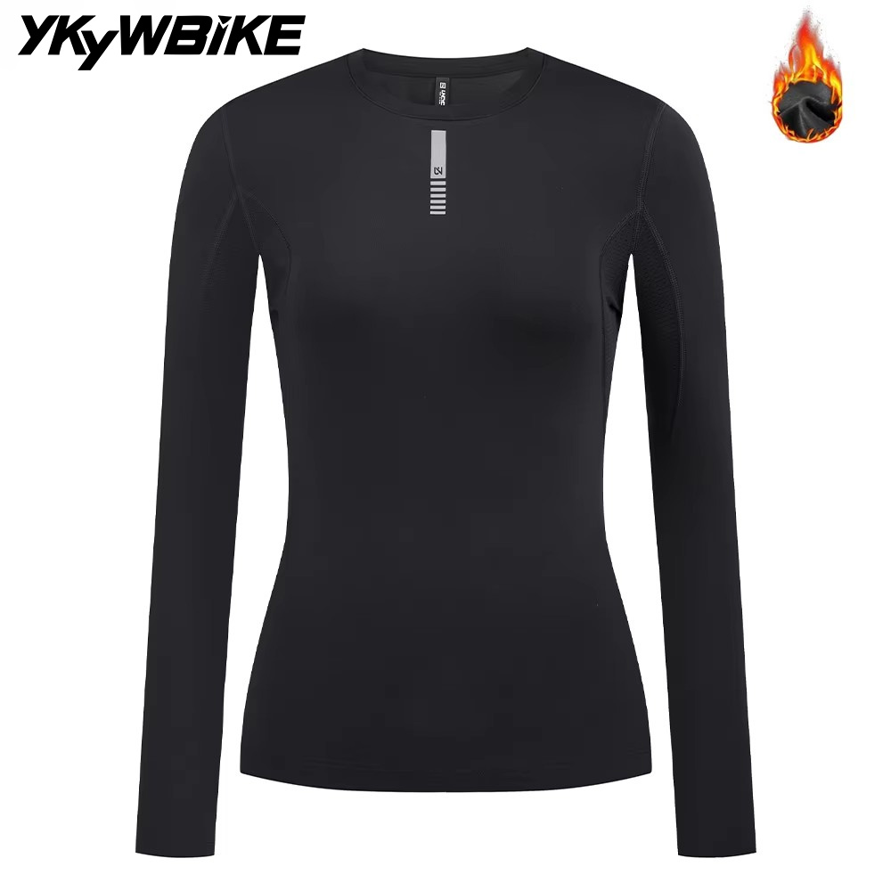 Cycling Gear Winter - เสื้อซับในสำหรับปั่นจักรยานผู้หญิง YKYWBIKE สำหรับฤดูหนาวและฤดูใบไม้ร่วง เสื้อแขนยาวผ้าฟลีซกันหนาวสำหรับปั่นจักรยานเสือหมอบ