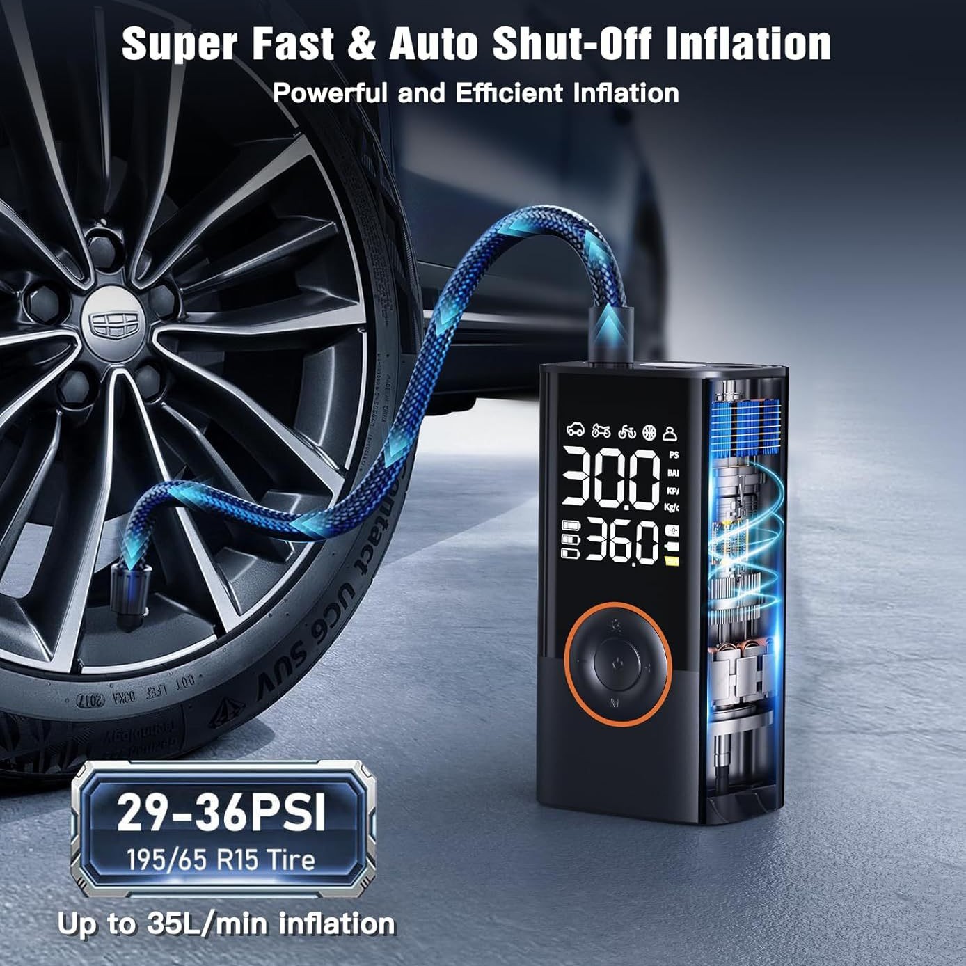 ปั๊มลมอัจฉริยะไร้สายแบบชาร์จไฟ - Road Bike Tire บทวิจารณ์และราคา